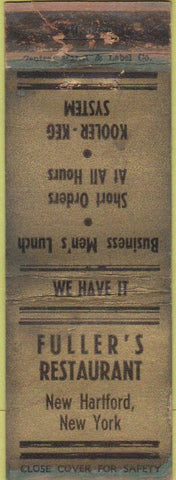 Matchbook Cover - Fuller's Restaurant New Harford NY WORN
