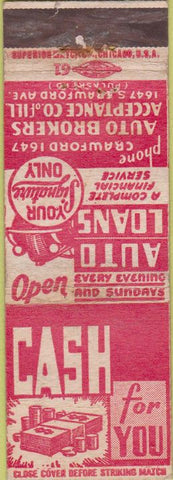 Matchbook Cover - Cash for You Loans Chicago IL WEAR