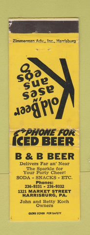 Matchbook Cover - B&B Beer Harrisburg PA WEAR