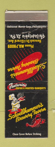 Matchbook Cover - Schollhammer's Brewery Tavern Philadelphia PA WEAR