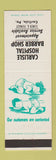 Matchbook Cover - Carlisle Hospital Barber Shop PA
