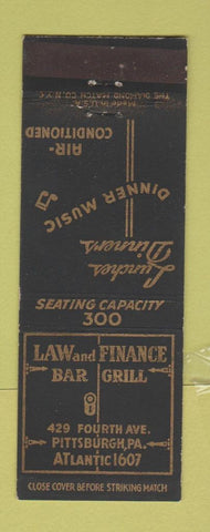 Matchbook Cover - Law and Finance Bar Grill Pittsburgh PA