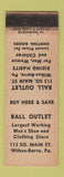 Matchbook Cover - Ball Outlet Men's Shoes Clothes Wilkes Barre PA WORN