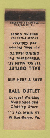 Matchbook Cover - Ball Outlet Men's Shoes Clothes Wilkes Barre PA WORN