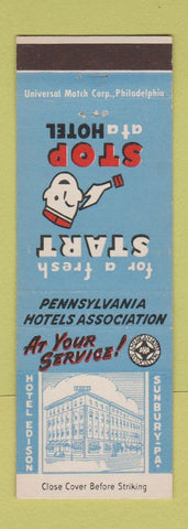 Matchbook Cover - Hotel Edison Sunbury PA