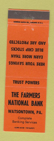 Matchbook Cover - Farmers National Bank Watsontown PA ORANGE