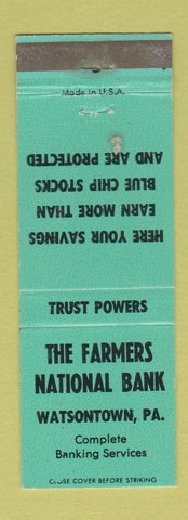Matchbook Cover - Farmers National Bank Watsontown PA TEAL WEAR