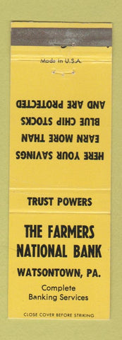Matchbook Cover - Farmers National Bank Watsontown PA YELLOW