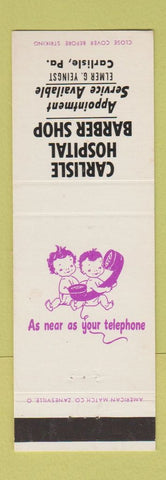 Matchbook Cover - Carlisle Hospital Barber Shop PA