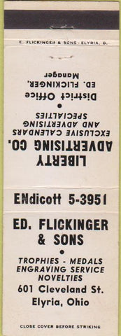 Matchbook Cover - Ed Flickenger Sons Trophies Elyria OH