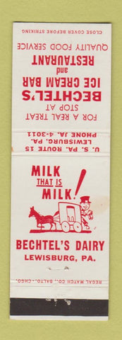 Matchbook Cover - Bechtel's Ice Cream Bar Restaurant Dairy Lewisburg PA WEAR