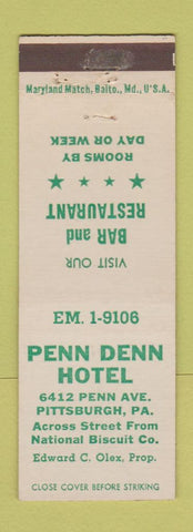 Matchbook Cover - Penn Denn Hotel Pittsburgh PA