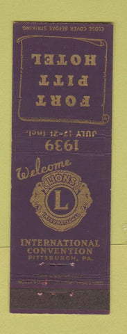 Matchbook Cover - Fort Pitt Hotel Pittsburgh PA Lions Convention 1939