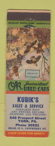 Matchbook Cover - Kubik's Body Work Welding York PA used cars