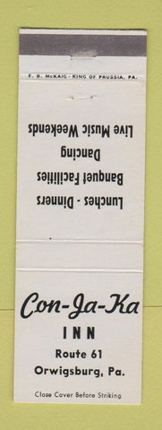 Matchbook Cover - Con Ja Ka Inn Orwigsburg PA