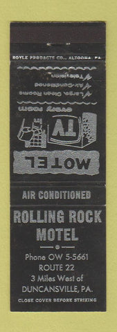 Matchbook Cover - Rolling Rock Motel Duncansville PA BLACK