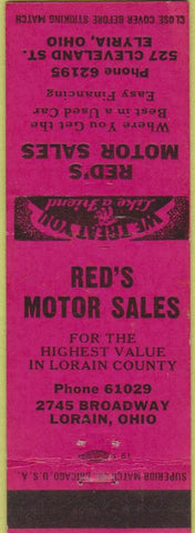 Matchbook Cover - Red's Motor Sales Elyria OH Lorain