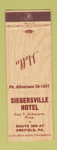 Matchbook Cover - Siegersville Hotel Orefield PA