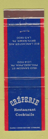 Matchbook Cover - Creperie Restaurant Bryn Mawr PA WEAR Philadelphia