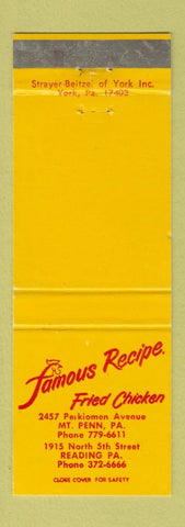 Matchbook Cover - Famous Recipe Fried Chicken Mount Penn PA Reading