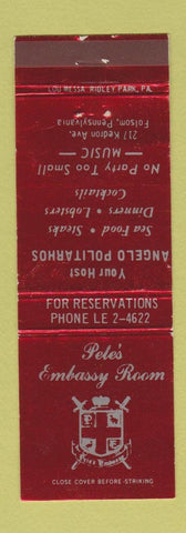 Matchbook Cover - Pete's Embassy Room Folsom PA WEAR
