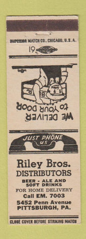 Matchbook Cover - Riley Bros Beer Distributor Pittsburgh PA
