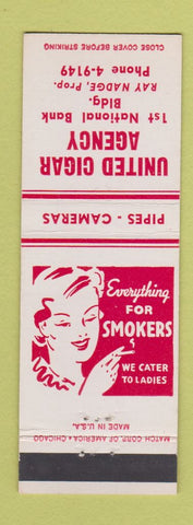 Matchbook Cover - United Cigar Agency cameras tobacco pipes