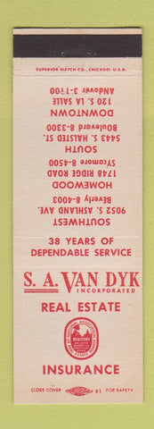 Matchbook Cover - SA Van Dyk Real Estate Insurance Chicago IL