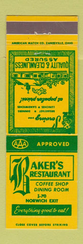 Matchbook Cover - Baker's Restaurant Norwich OH