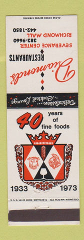 Matchbook Cover - Diamond's Restaurants Severace OH Cleveland?