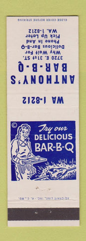Matchbook Cover - Anthony's BBQ girlie