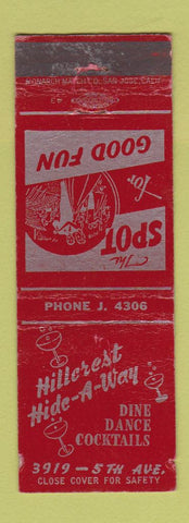Matchbook Cover - Hillcrest Hide A Way WORN