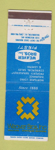 Matchbook Cover - Weaver Bros Washington DC Insurance Loans