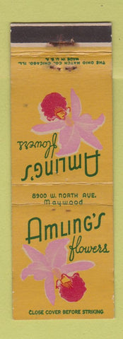 Matchbook Cover - Amling's Flowers orchid Maywood WORN