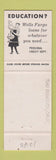 Matchbook Cover - Wells Fargo Bank WEAR
