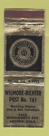 Matchbook Cover - American Legion Wilmore Richter Arvada Colorado WORN