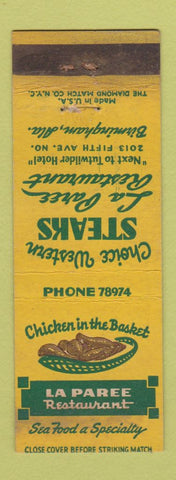 Matchbook Cover - La Paree Restaurant Chicken in Basket Birmingham AL WORN