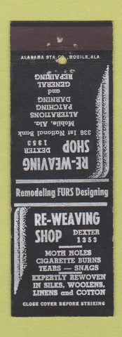 Matchbook Cover - Re Weaving Shop clothing repair Mobile AL