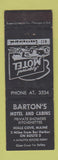 Matchbook Cover - Barton's Motel Cabins Hulls Cove ME