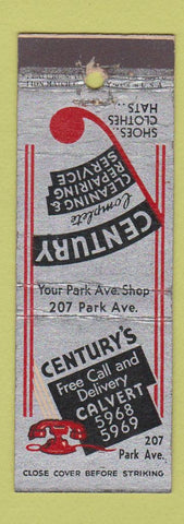 Matchbook Cover - Century's Cleaning Clothing Repair feature WEAR