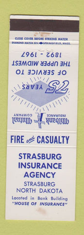 Matchbook Cover - Strasburg Insurance Agency ND WEAR 1967