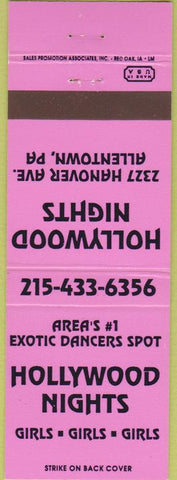 Matchbook Cover - Hollywood Nights Allentown PA strip club