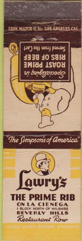 Matchbook Cover - Lowry's Prime Rid Beverly Hills CA
