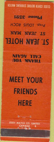 Matchbook Cover - St Jean Hotel St Jean Manitoba