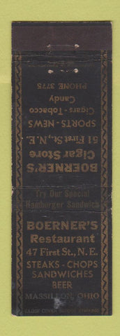 Matchbook Cover - Boerner's Restaurant Massillon OH WORN