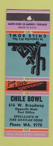 Matchbook Cover - Chile Bowl Restaurant Mexican Louisville KY WEAR