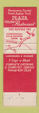 Matchbook Cover - Plaza Italian Restaurant Rockville MD