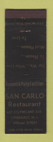 Matchbook Cover - San Carlo Restaurant Lyndhurst NJ WEAR