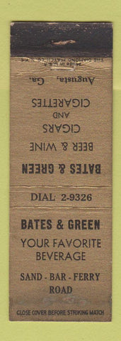 Matchbook Cover - Bates and Green Liquor Augusta GA WORN