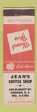 Matchbook Cover - Jean's Coffee Shop Camden NJ